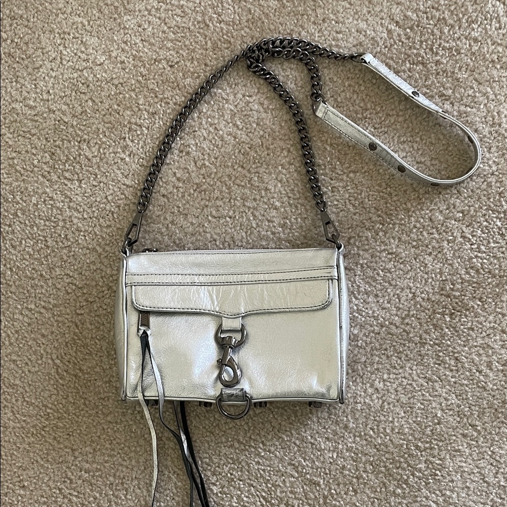 Rebecca Minkoff Silver Crossbody Bag with Chain Strap